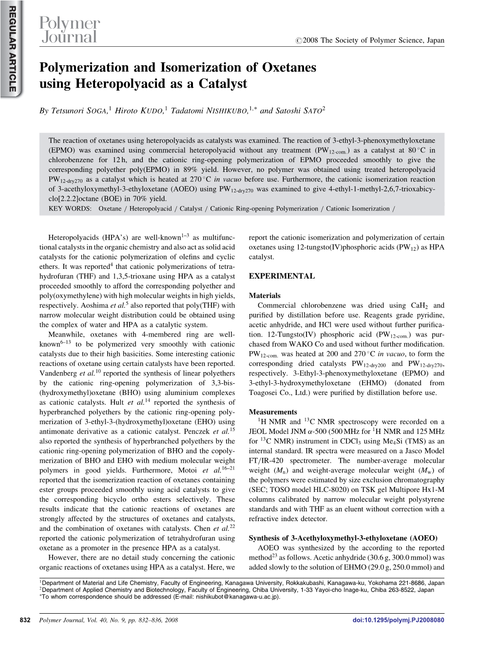 Polymerization and Isomerization of Oxetanes Using Heteropolyacid As a Catalyst