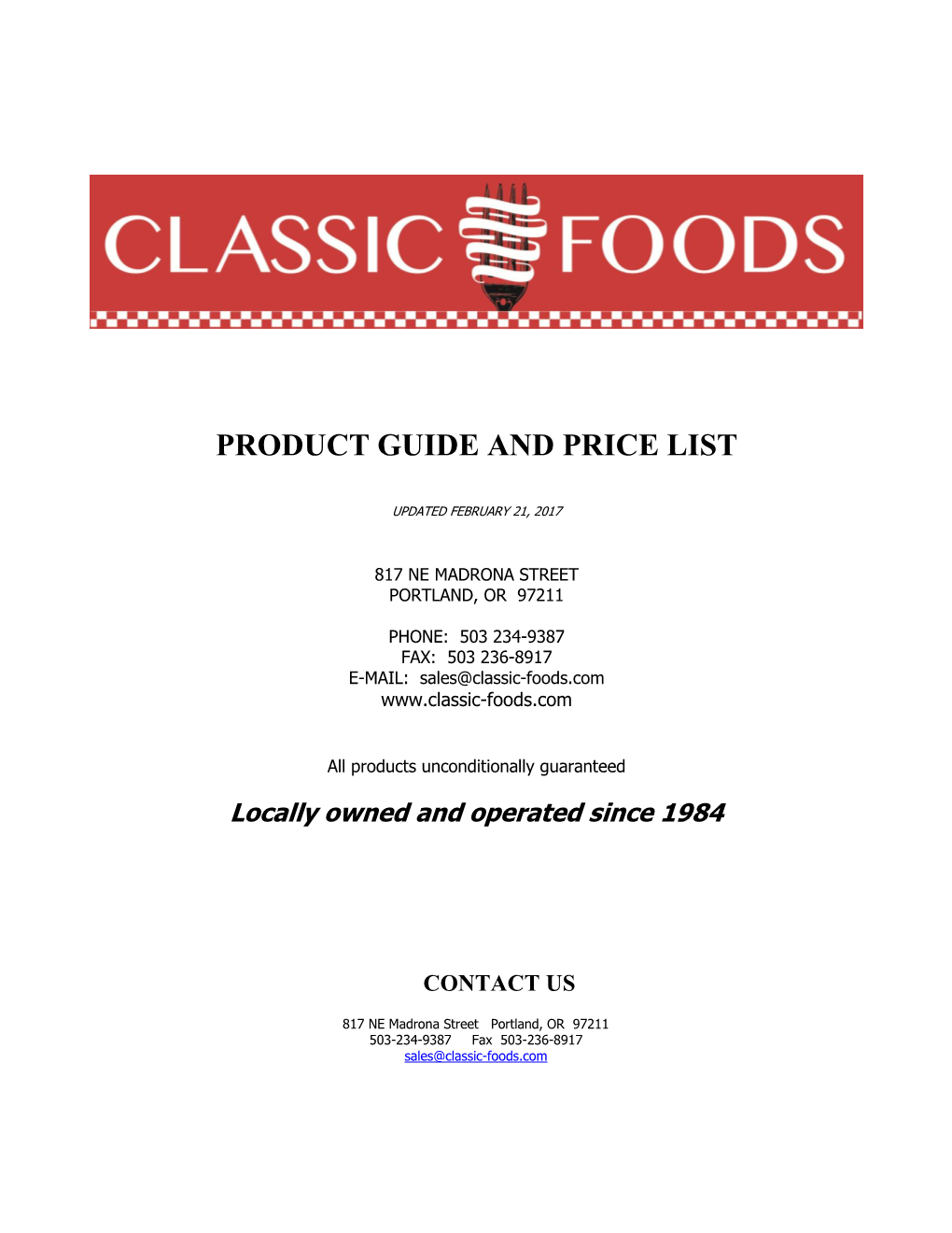 Product Guide and Price List