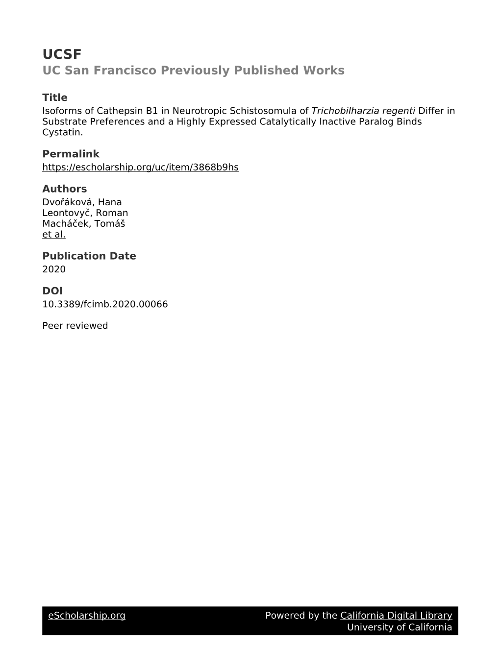 Isoforms of Cathepsin B1 in Neurotropic Schistosomula Of