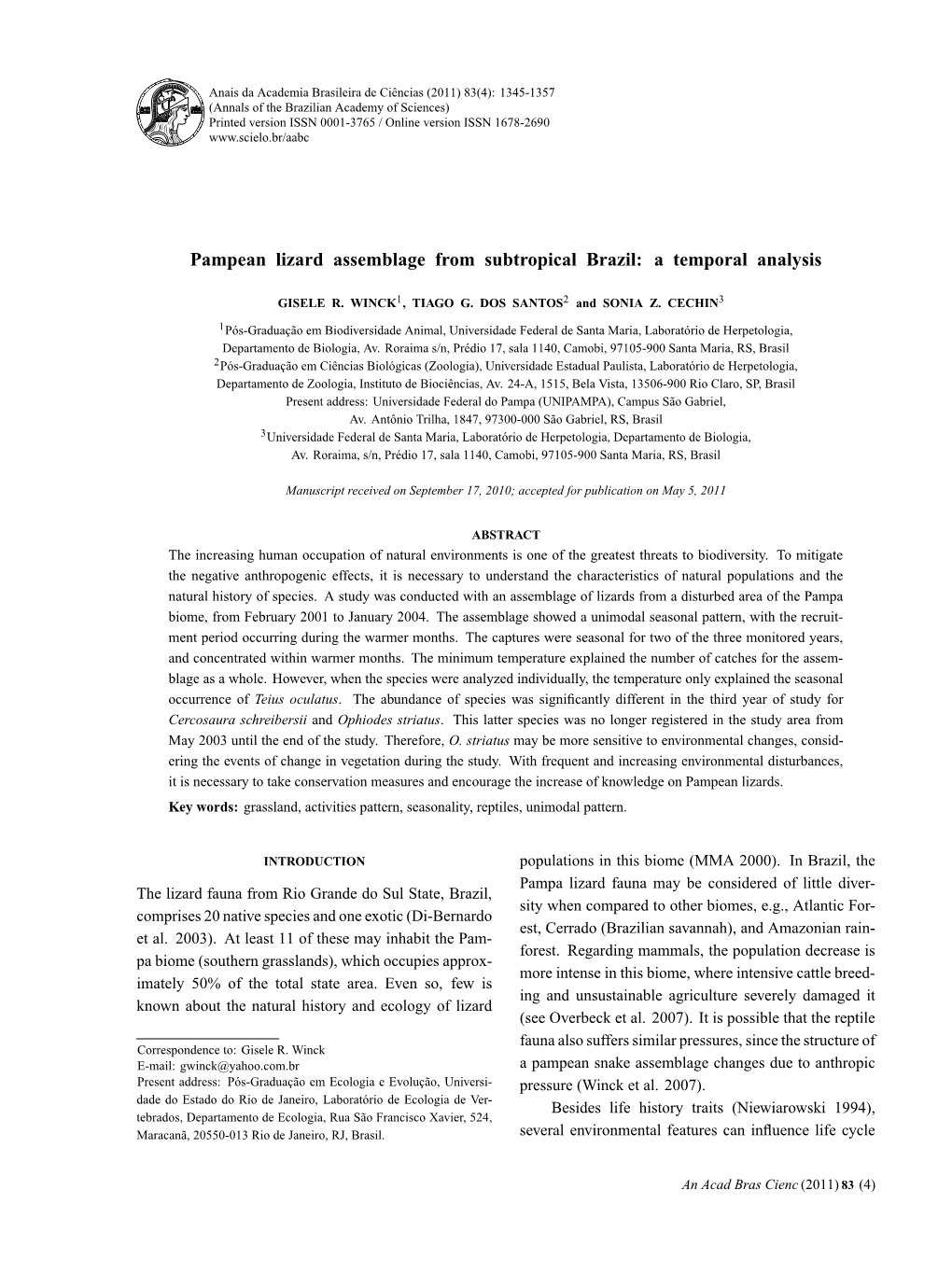 Pampean Lizard Assemblage from Subtropical Brazil: a Temporal Analysis