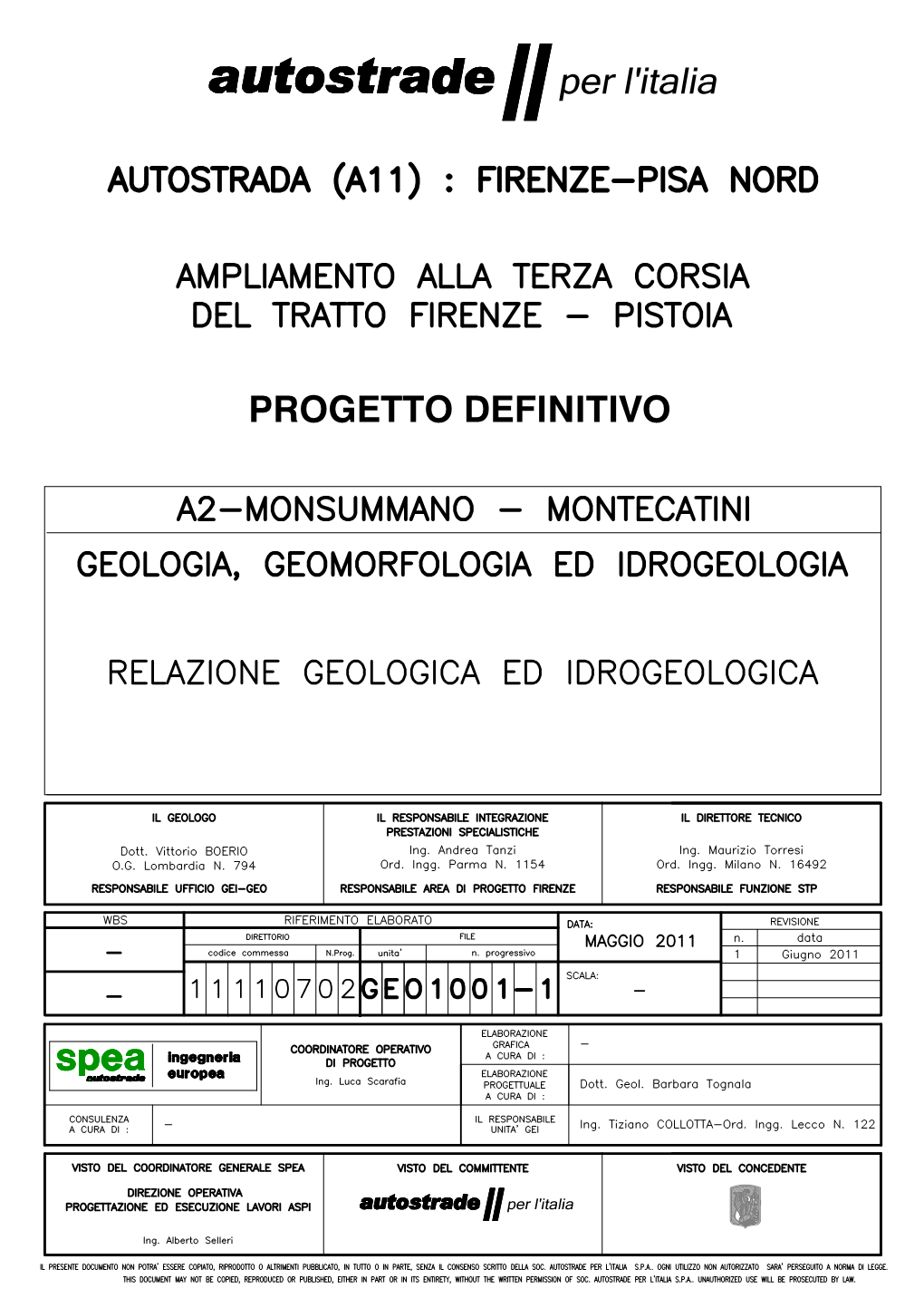 PROGETTO DEFINITIVO Spea – Ufficio Geologia 1 / 72