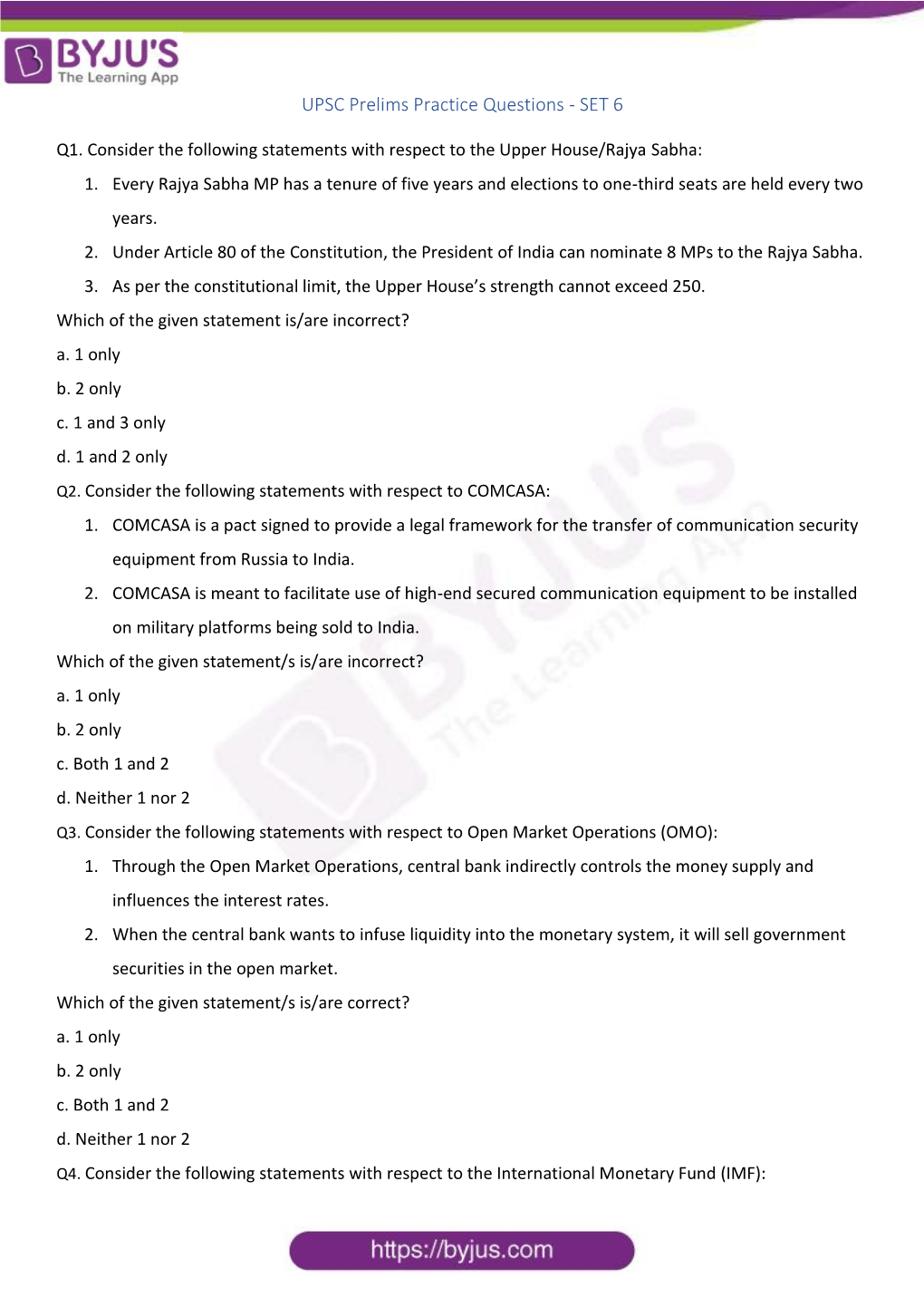 UPSC Prelims Practice Questions - SET 6