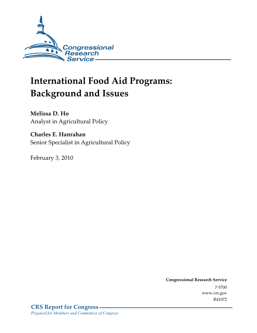 International Food Aid Programs: Background and Issues