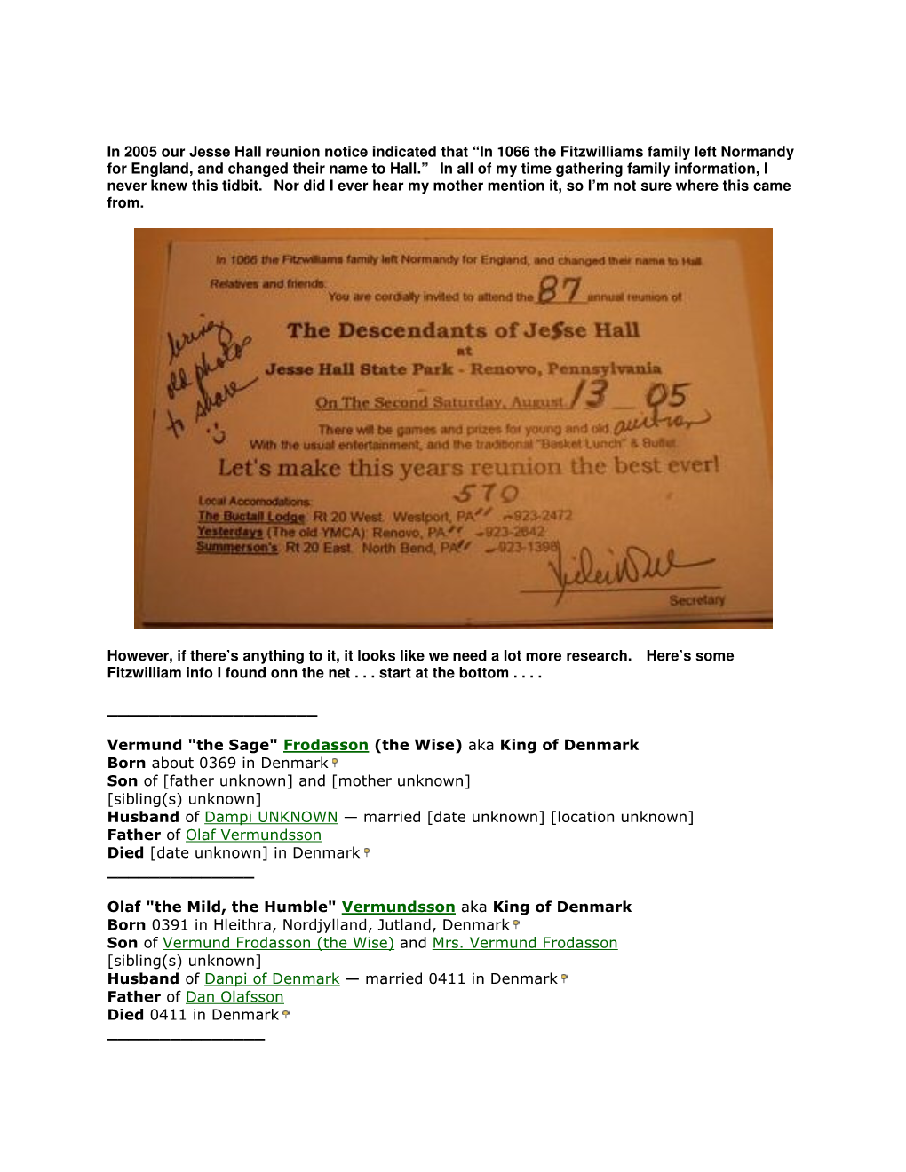 In 1066 the Fitzwilliams Family Left Normandy for England, and Changed Their Name to Hall.” in All of My Time Gathering Family Information, I Never Knew This Tidbit