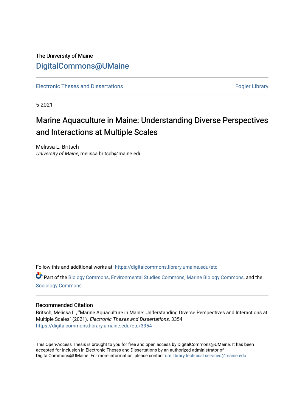 Marine Aquaculture in Maine: Understanding Diverse Perspectives and Interactions at Multiple Scales