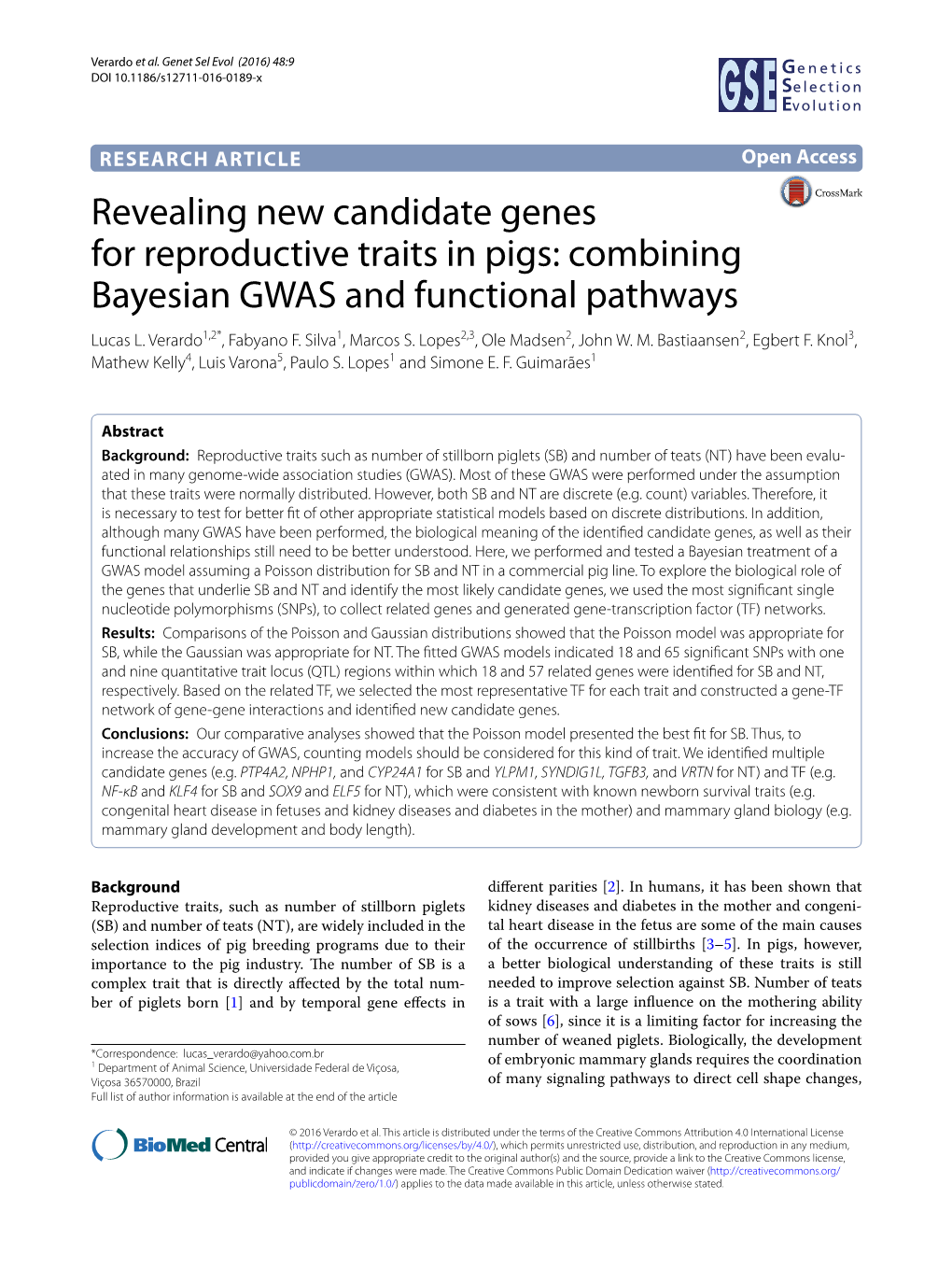 Revealing New Candidate Genes for Reproductive Traits in Pigs: Combining Bayesian GWAS and Functional Pathways Lucas L