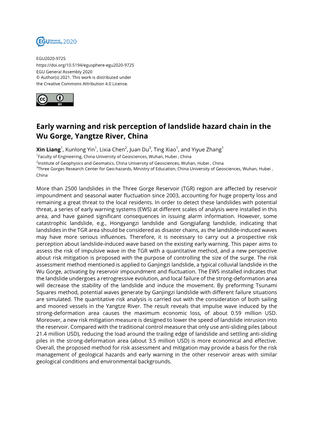 Early Warning and Risk Perception of Landslide Hazard Chain in the Wu Gorge, Yangtze River, China