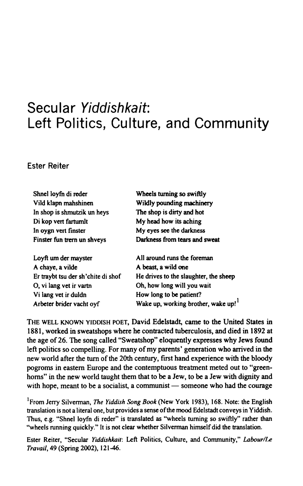 Secular Yiddishkait: Left Politics, Culture, and Community