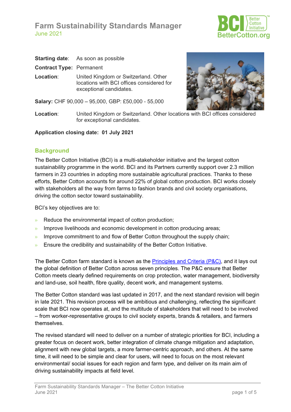 Farm Sustainability Standards Manager June 2021