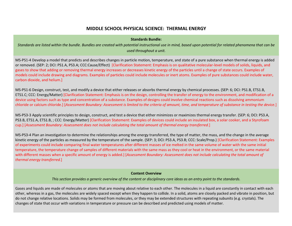 Middle School Physical Science: Thermal Energy