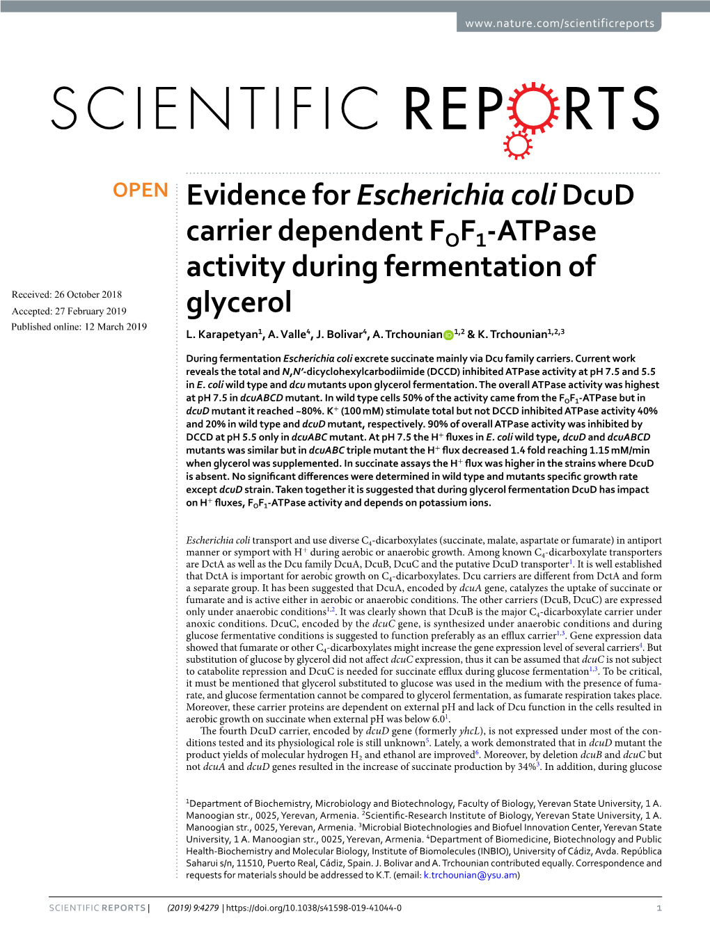 Evidence for Escherichia Coli Dcud Carrier Dependent FOF1-Atpase