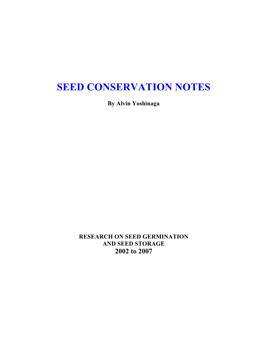 Seed Conservation Notes