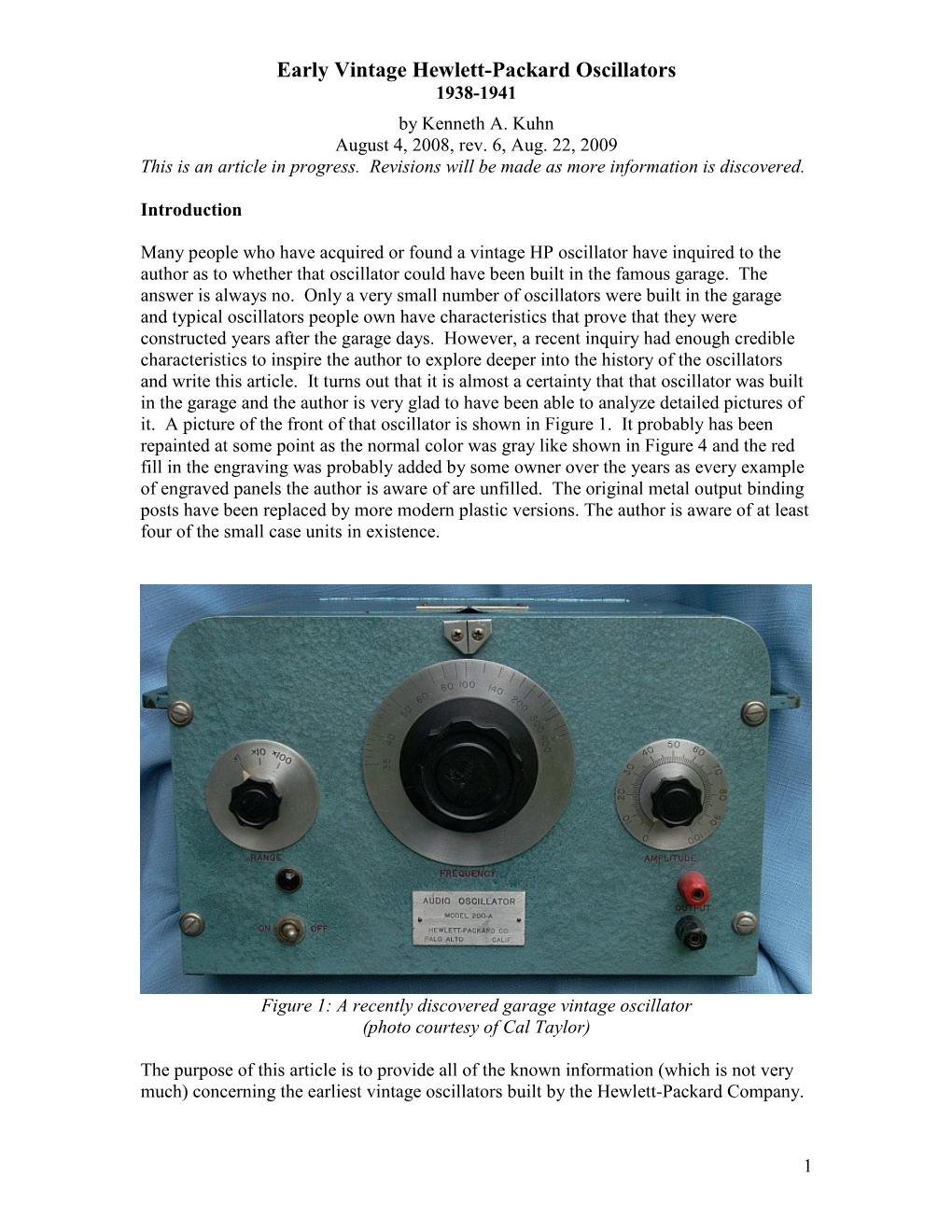 Early Vintage Hewlett-Packard Oscillators 1938-1941 by Kenneth A