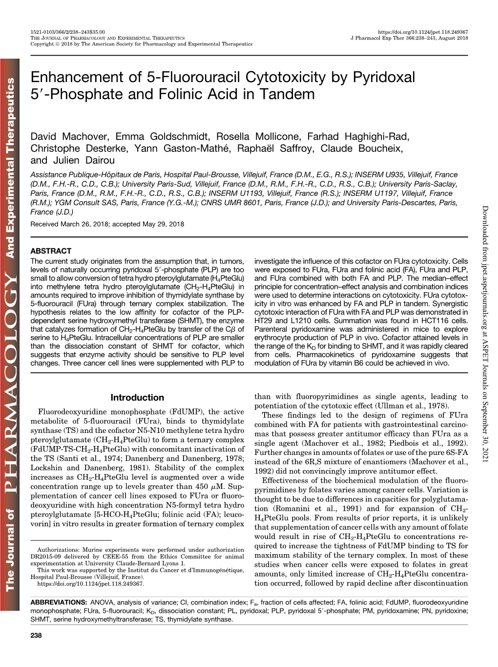 Enhancement of 5-Fluorouracil Cytotoxicity by Pyridoxal 59-Phosphate and Folinic Acid in Tandem