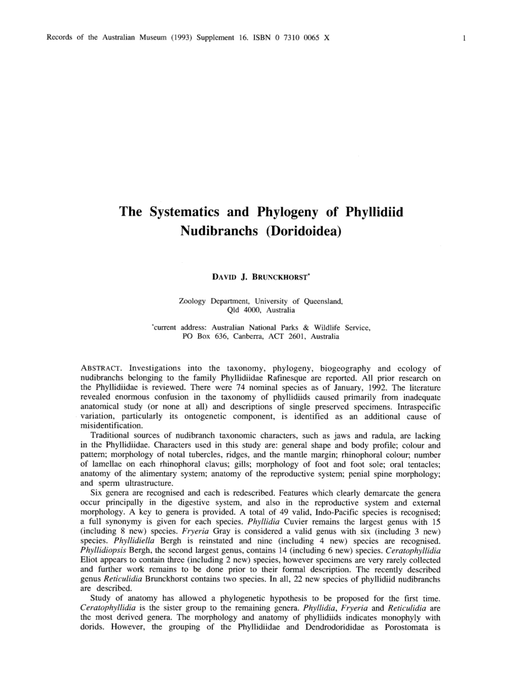 The Systematics and Phylogeny of Phyllidiid Nudibranchs (Doridoidea)