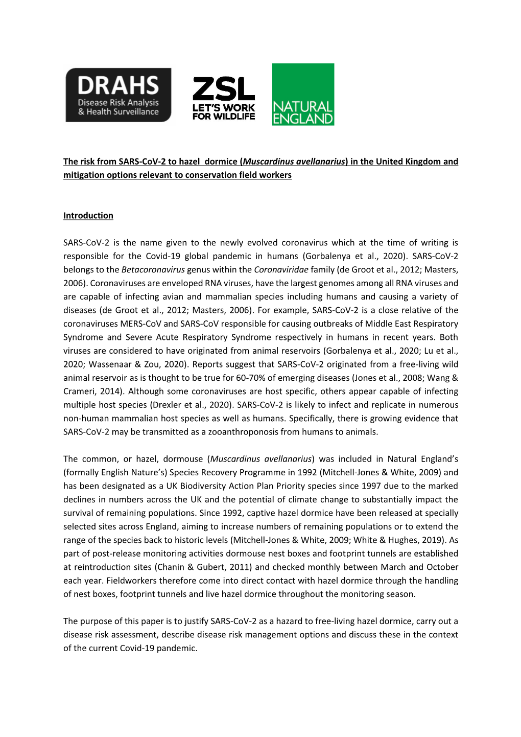 The Risk from SARS-Cov-2 to Hazel Dormice (Muscardinus Avellanarius) in the United Kingdom and Mitigation Options Relevant to Conservation Field Workers