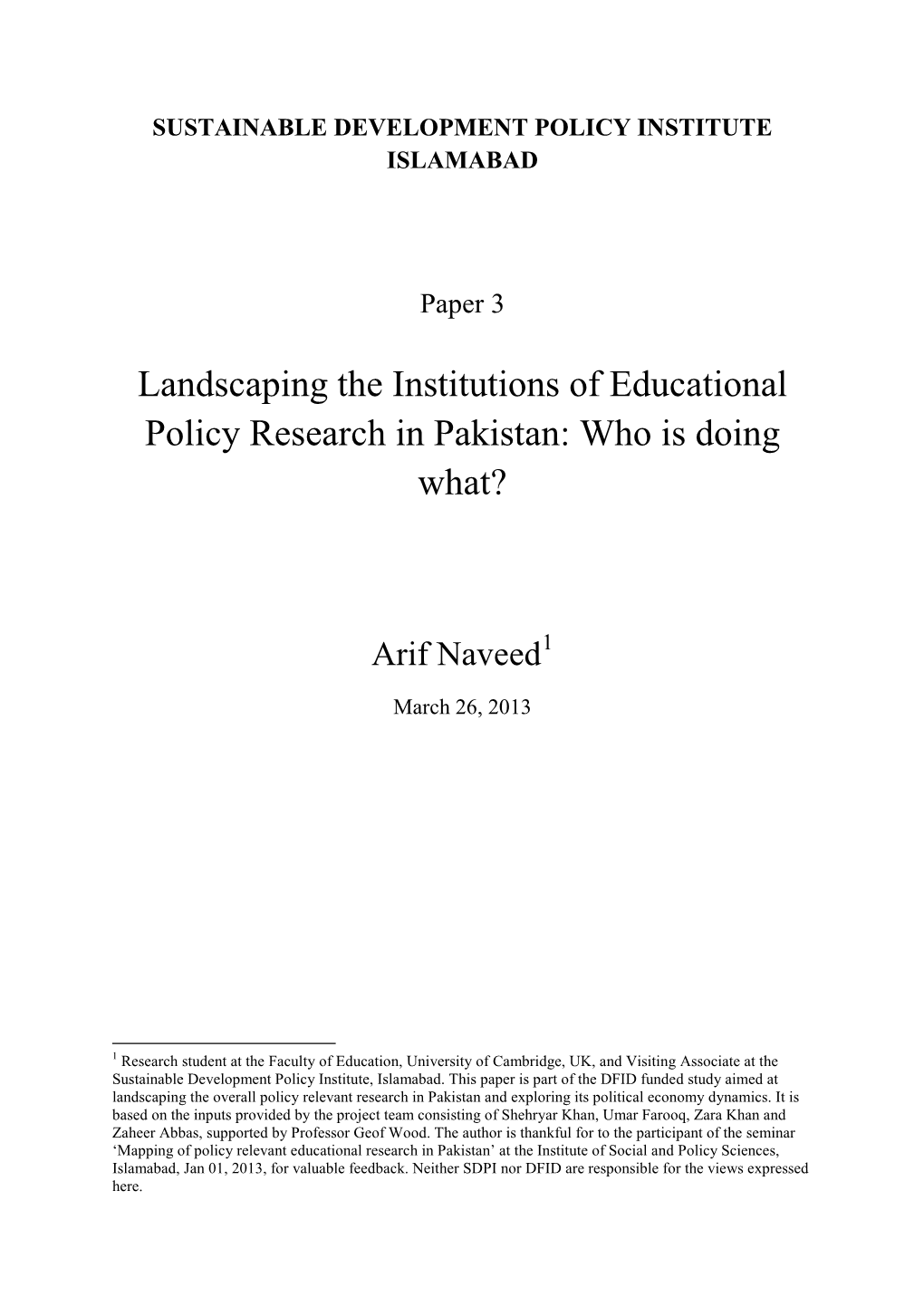 Paper 3. Landscaping the Institutions of Educational Policy Research In