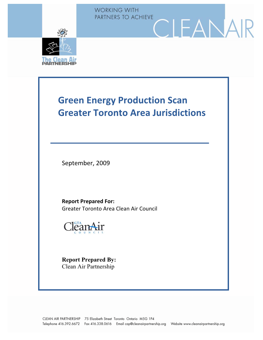 Green Energy Production Scan Greater Toronto Area Jurisdictions