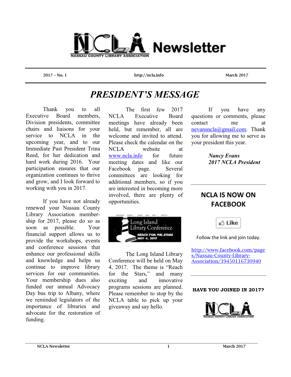 NCLA Newsletter, March 2017