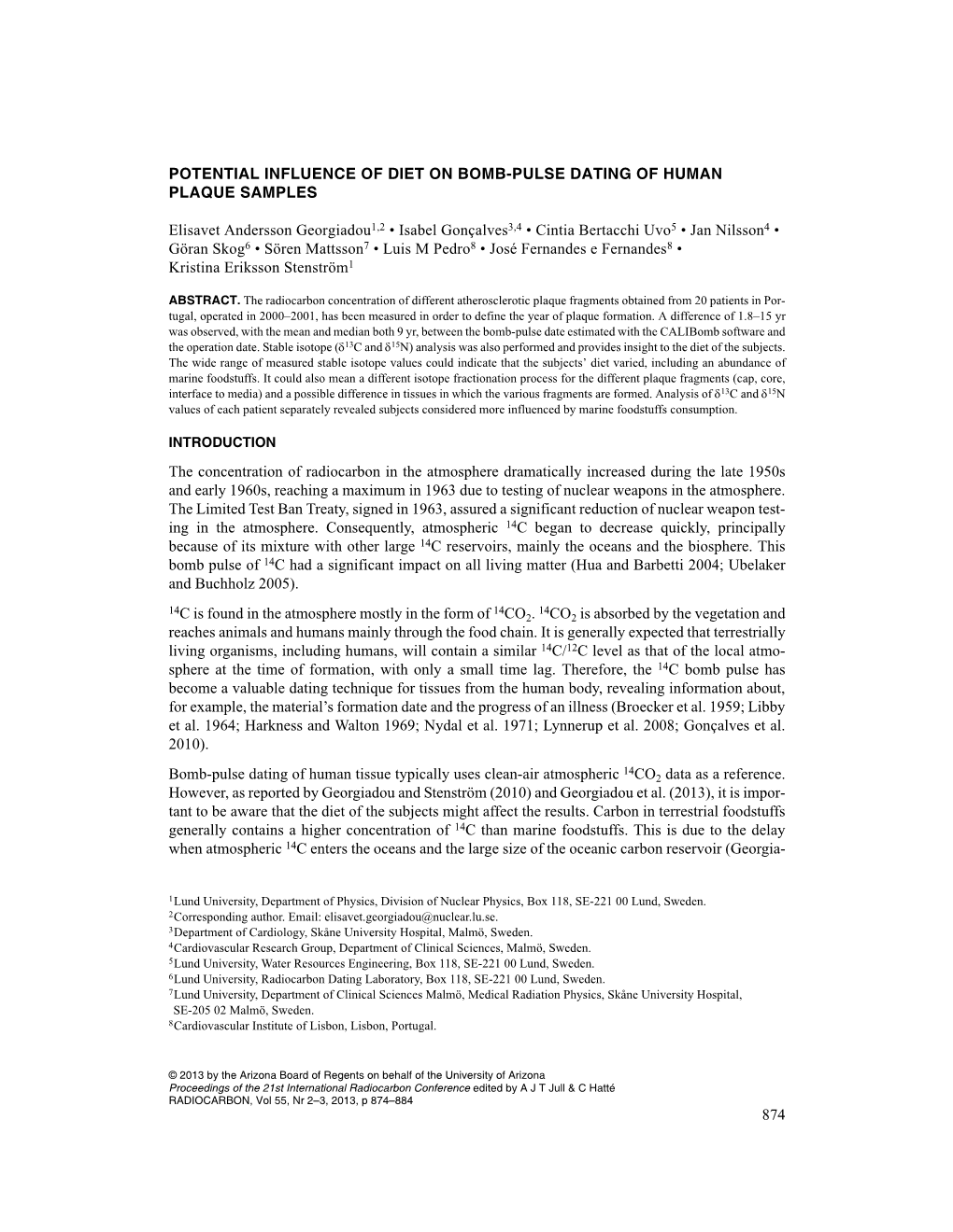 Potential Influence of Diet on Bomb-Pulse Dating of Human Plaque Samples