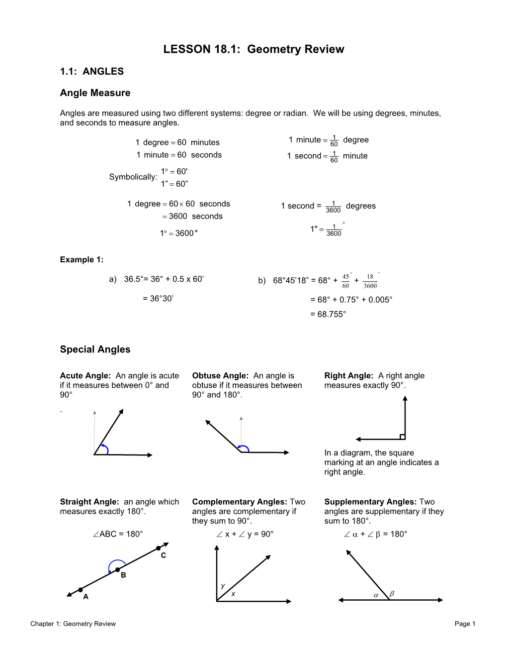 LESSON 18.1: Geometry Review