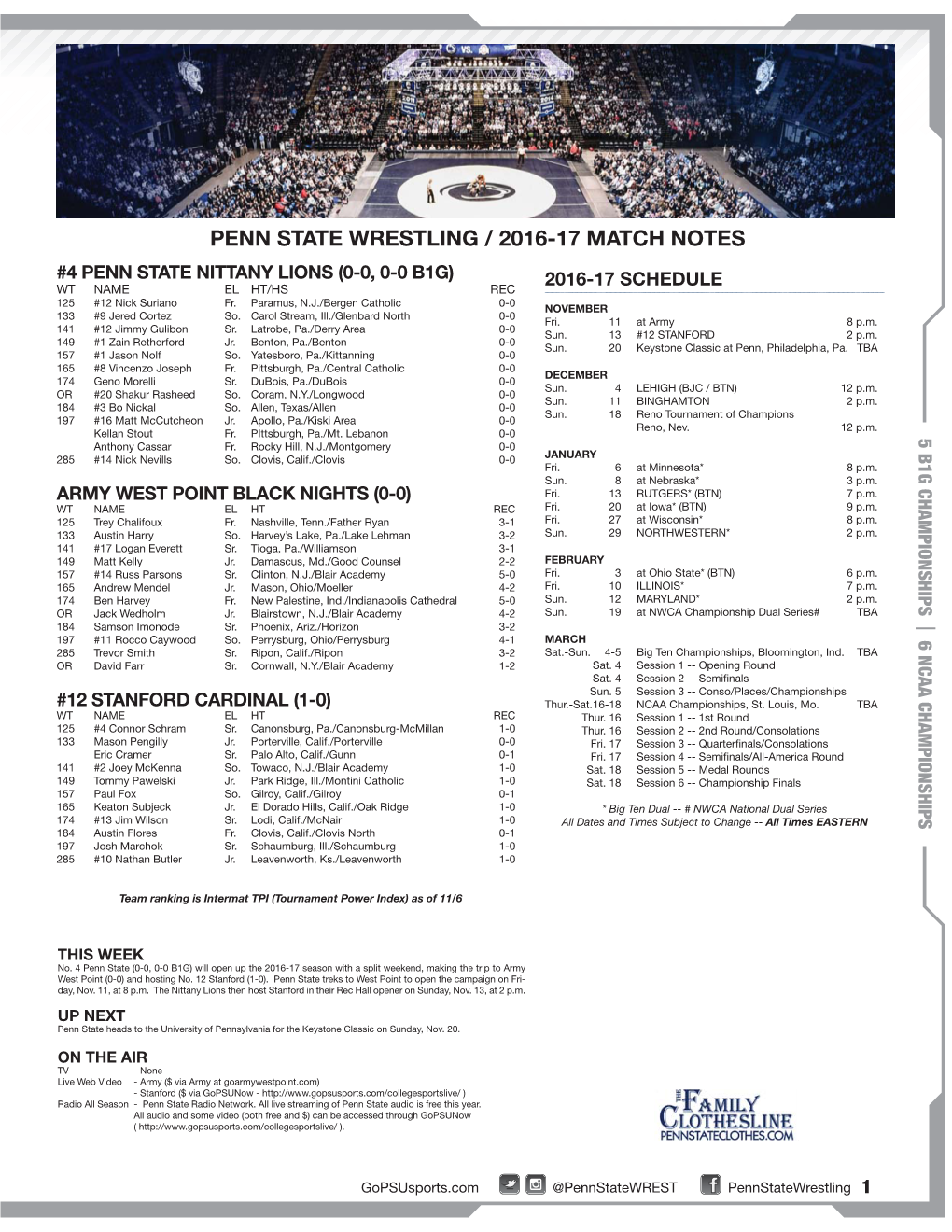 Penn State Wrestling / 2016-17 Match Notes