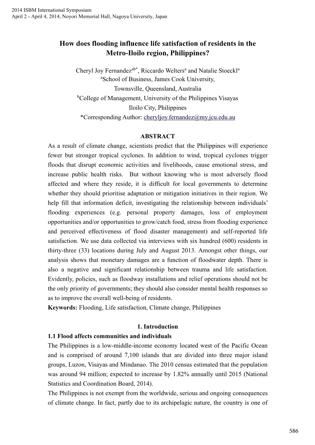 How Does Flooding Influence Life Satisfaction of Residents in the Metro-Iloilo Region, Philippines?