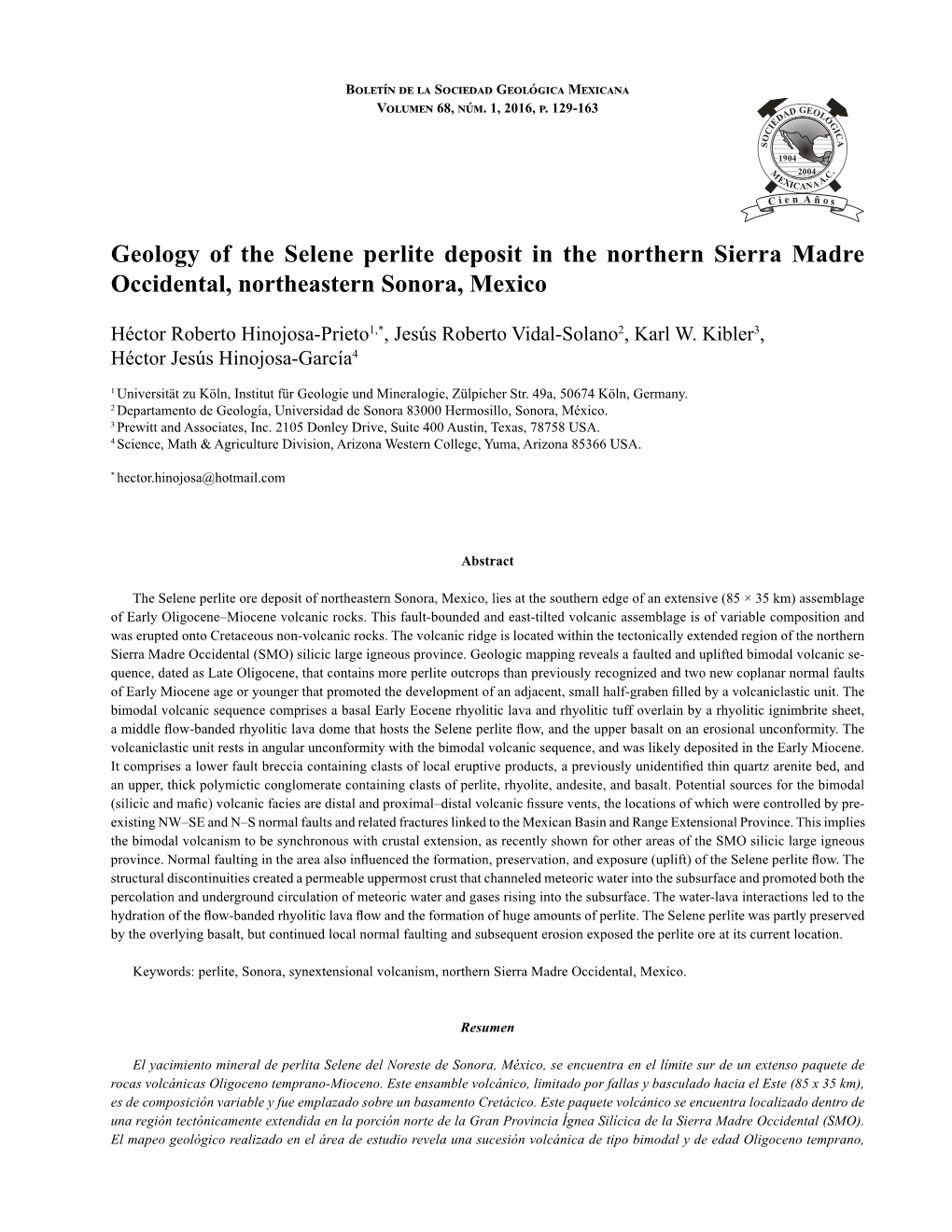 Geology of the Selene Perlite Deposit in the Northern Sierra Madre Occidental, Northeastern Sonora, Mexico