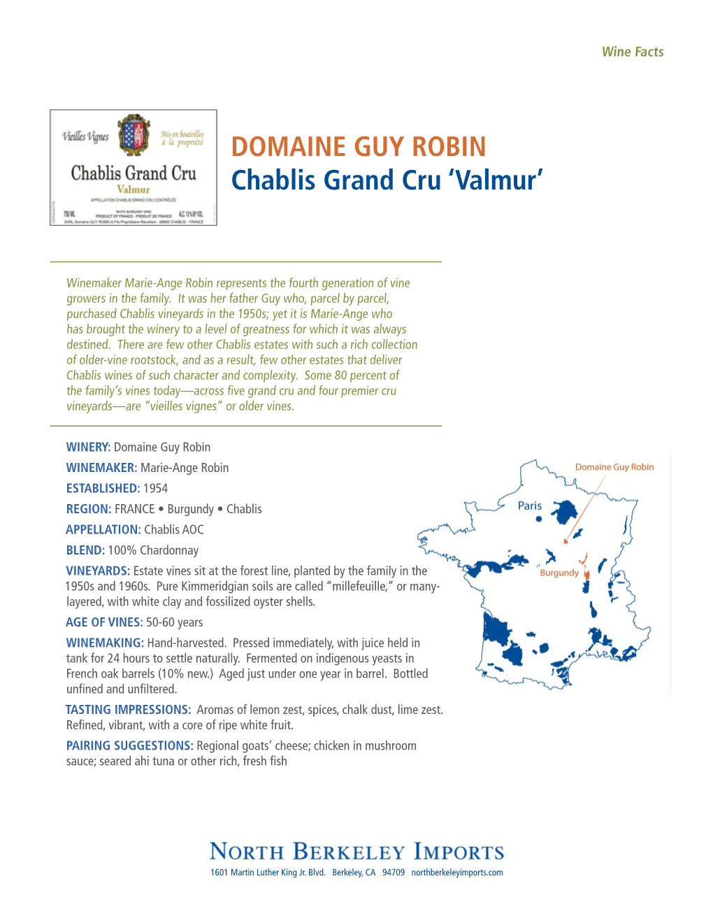 DOMAINE GUY ROBIN Chablis Grand Cru 'Valmur'