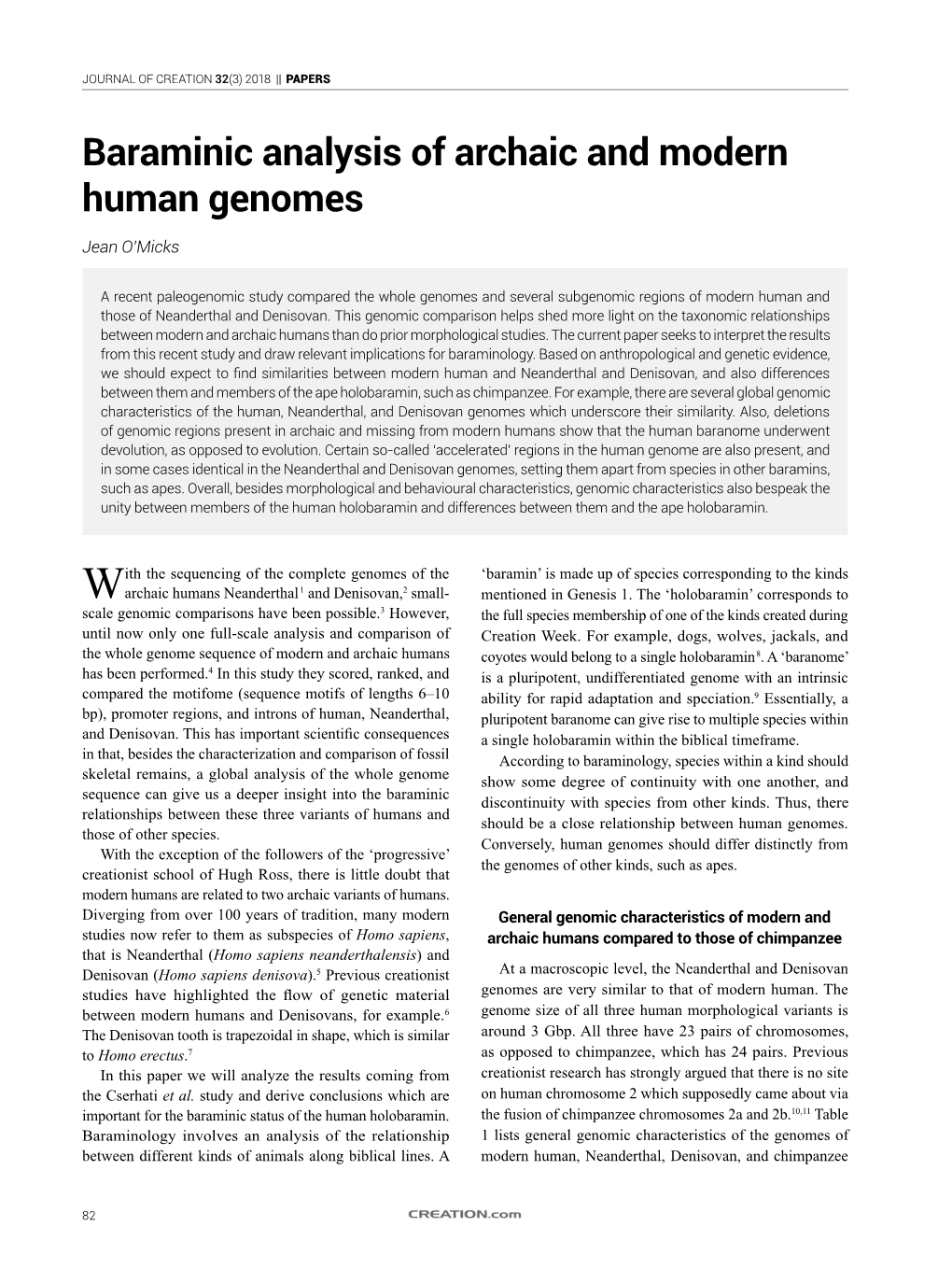 Baraminic Analysis of Archaic and Modern Human Genomes