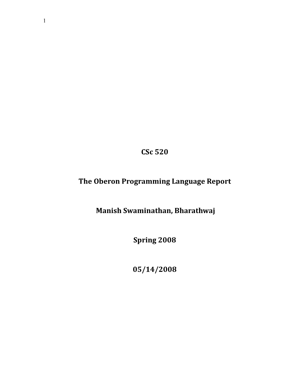 Csc 520 the Oberon Programming Language Report Manish