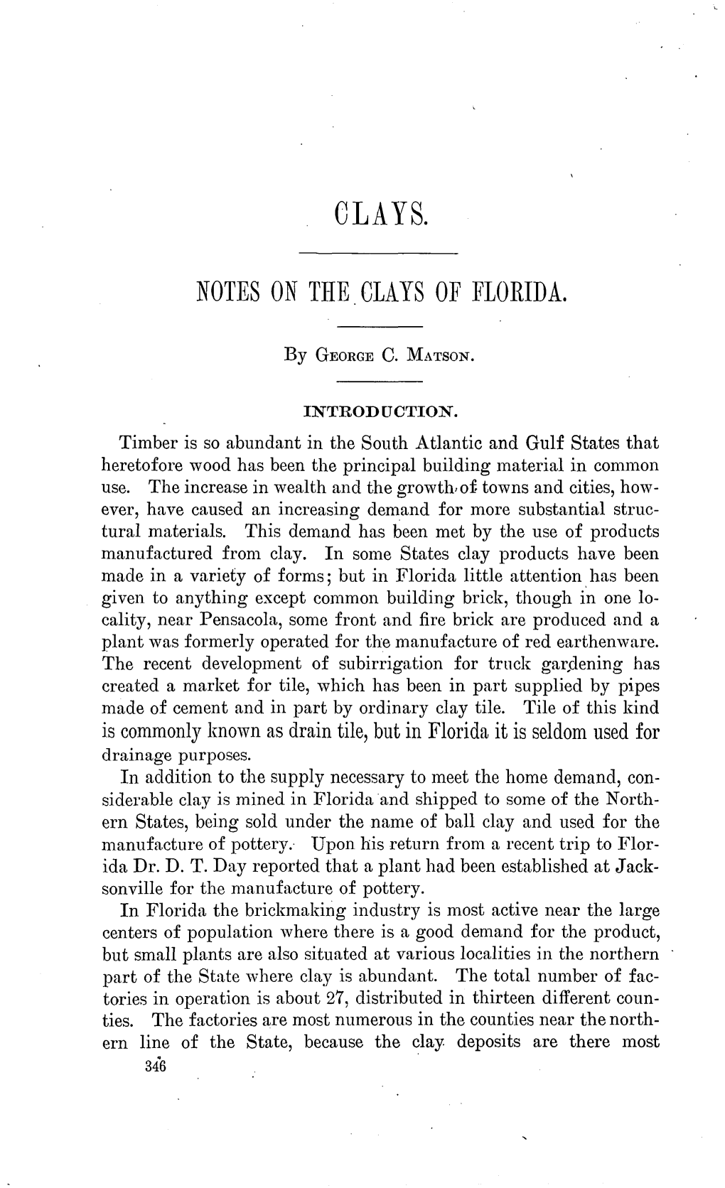 Clays. Notes on the Clays of Florida