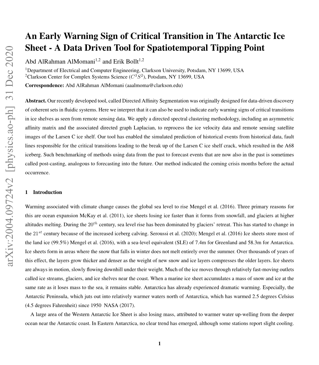 An Early Warning Sign of Critical Transition in the Antarctic Ice Sheet