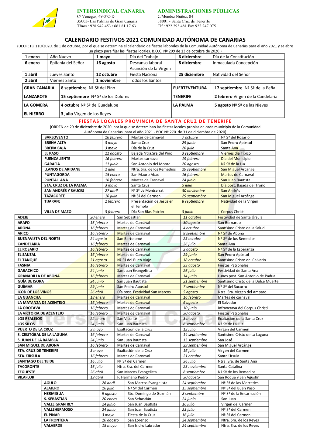 Calendario Festivos 2021 Comunidad Autónoma De