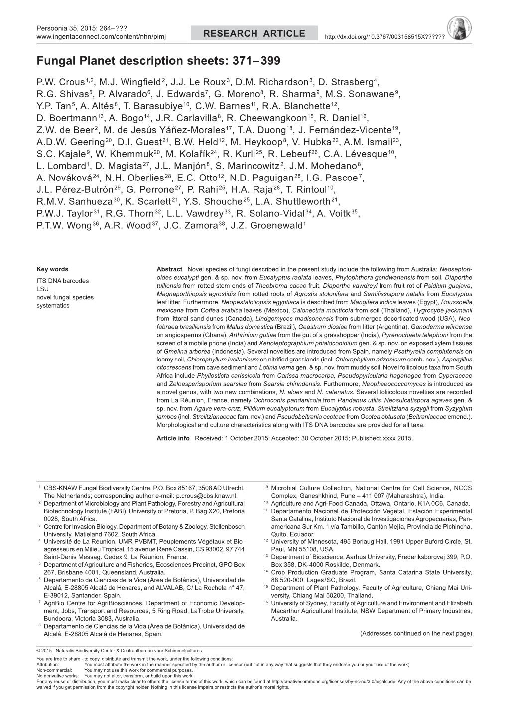 Fungal Planet Description Sheets: 371–399