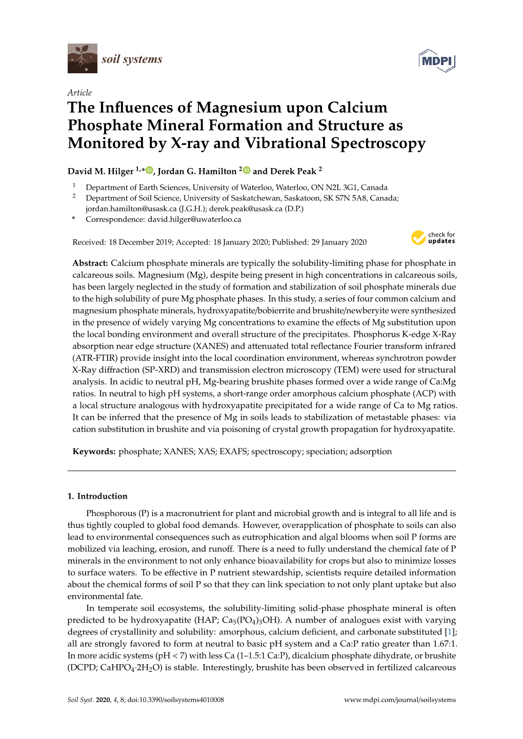 The Influences of Magnesium Upon Calcium Phosphate Mineral