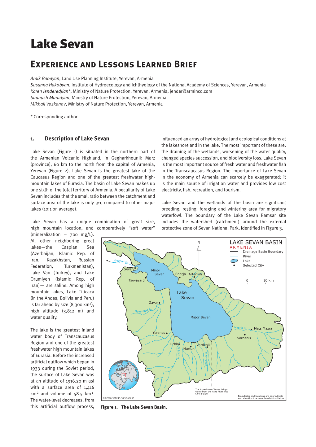 Lake Sevan Experience and Lessons Learned Brief