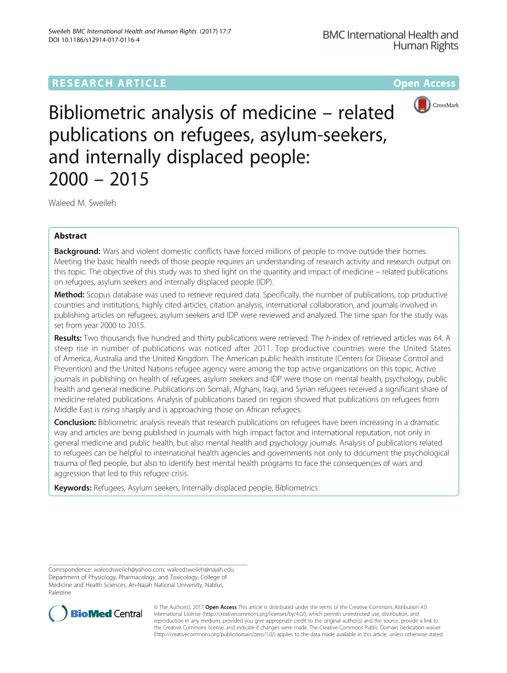 Related Publications on Refugees, Asylum-Seekers, and Internally Displaced People: 2000 – 2015 Waleed M