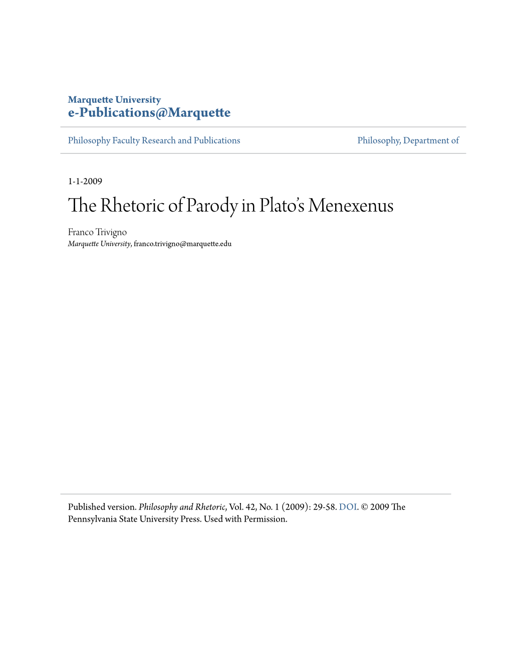 The Rhetoric of Parody in Plato's Menexenus