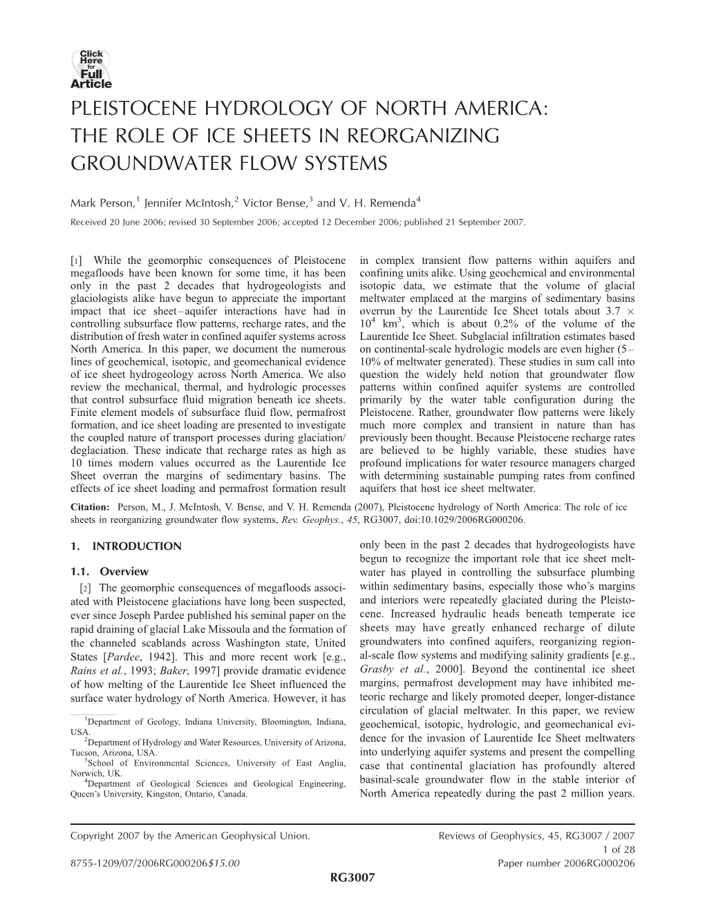 Pleistocene Hydrology of North America: the Role of Ice Sheets in Reorganizing Groundwater Flow Systems