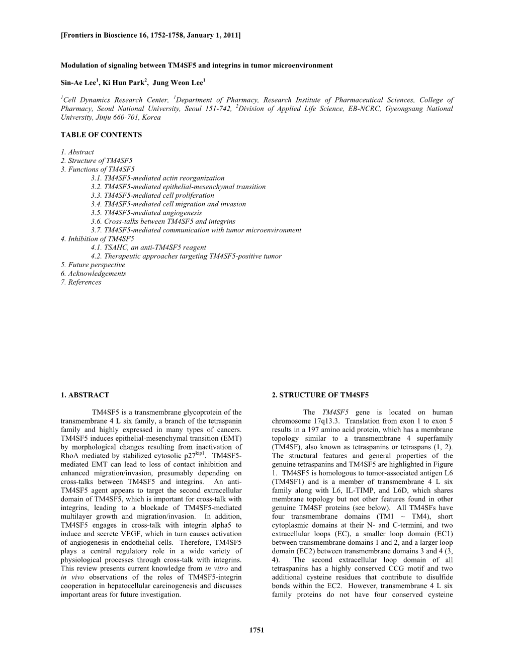 1751 Modulation of Signaling Between TM4SF5 and Integrins in Tumor Micr