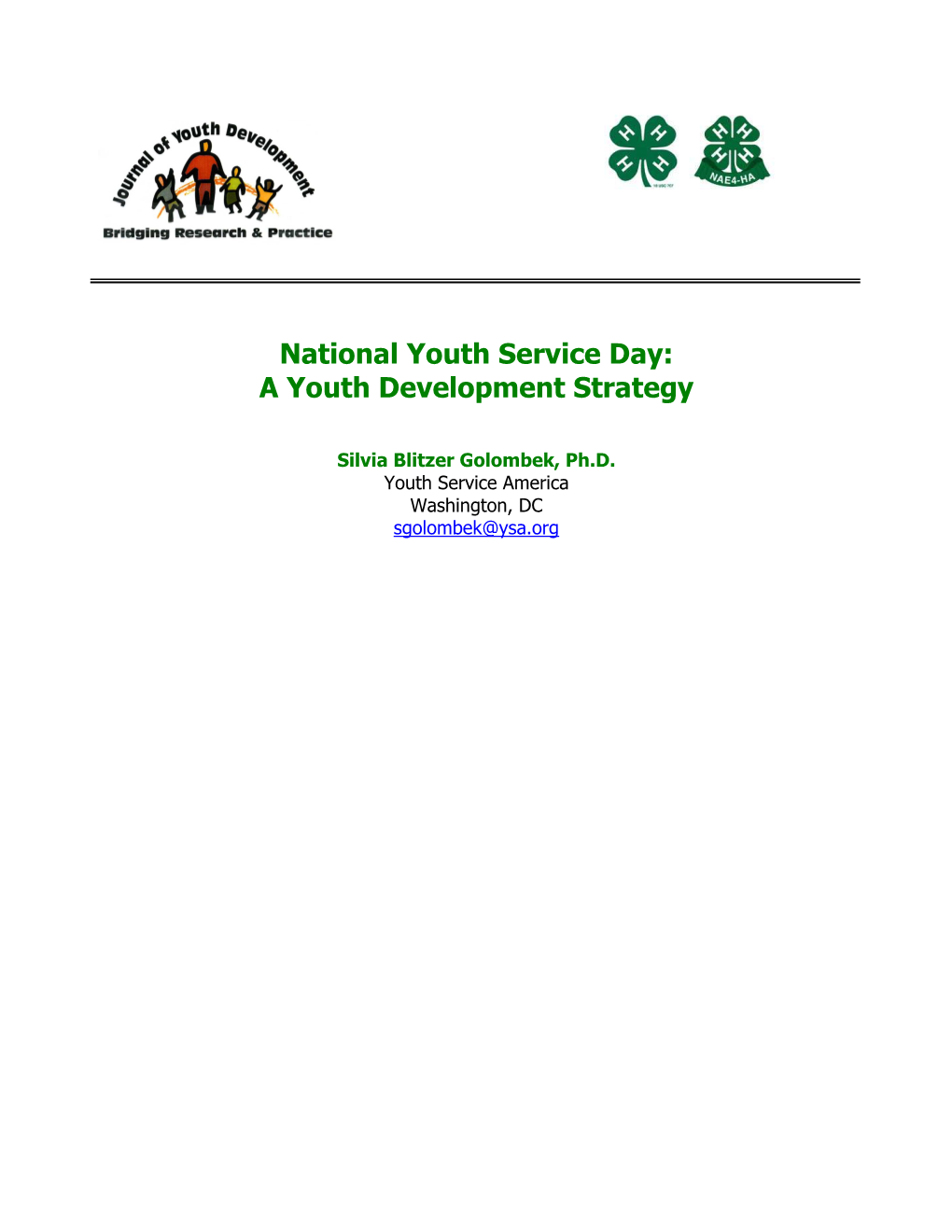 National Youth Service Day: a Youth Development Strategy