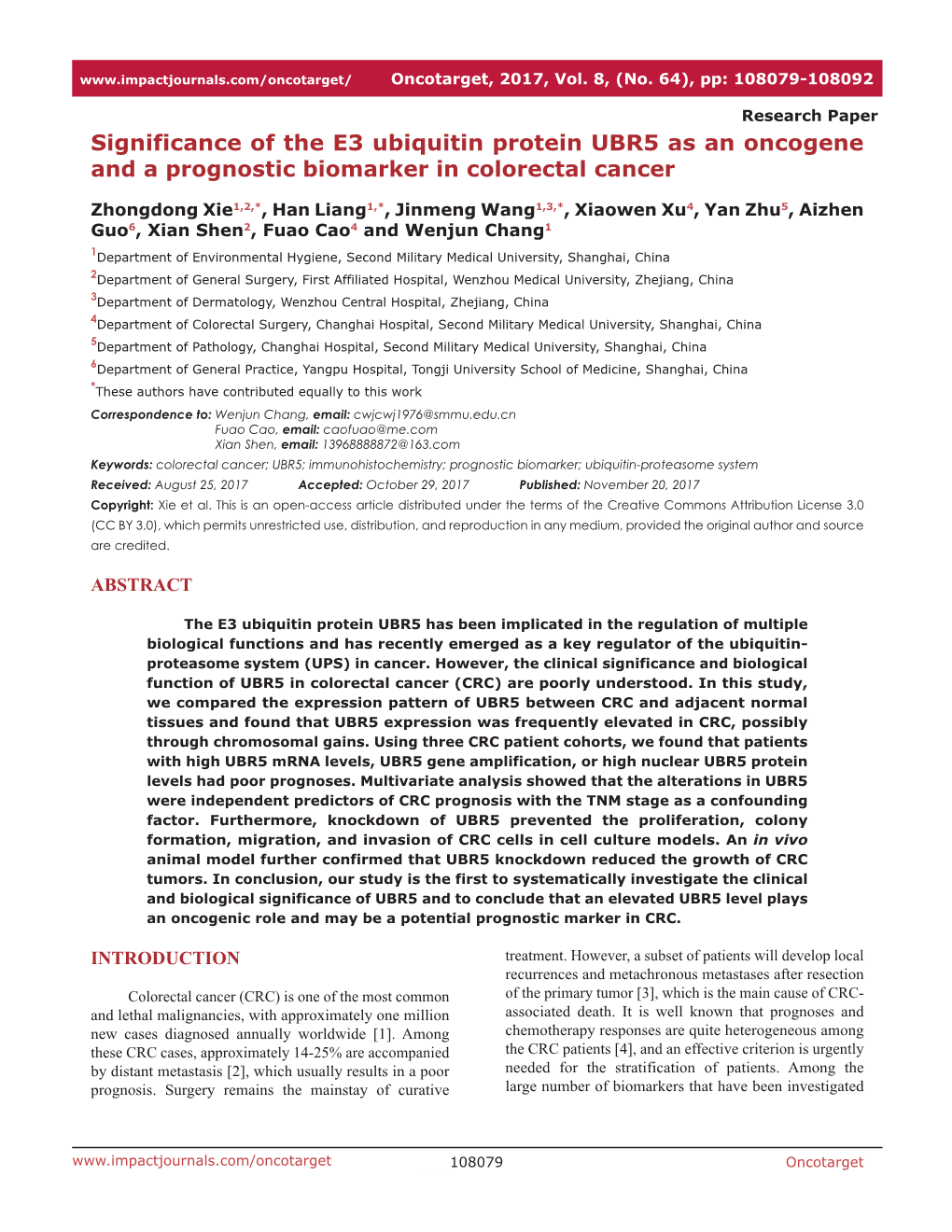 Significance of the E3 Ubiquitin Protein UBR5 As an Oncogene and a Prognostic Biomarker in Colorectal Cancer