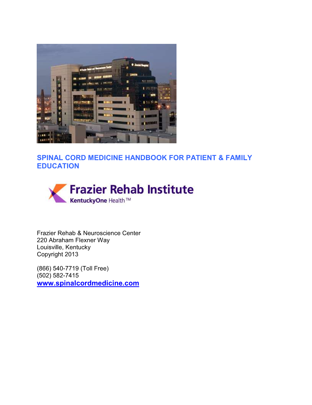 Spinal Cord Medicine Handbook for Patient & Family Education