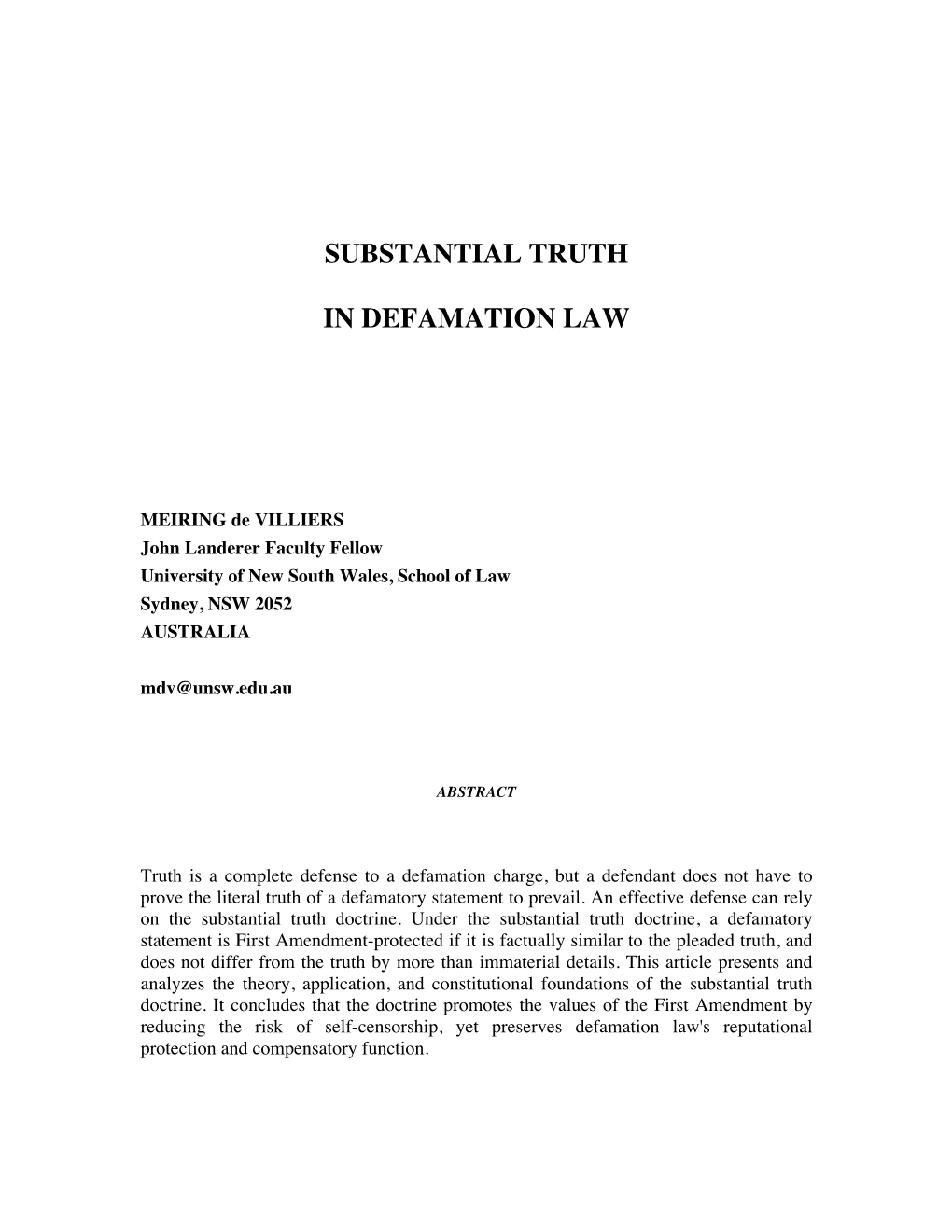 Substantial Truth in Defamation