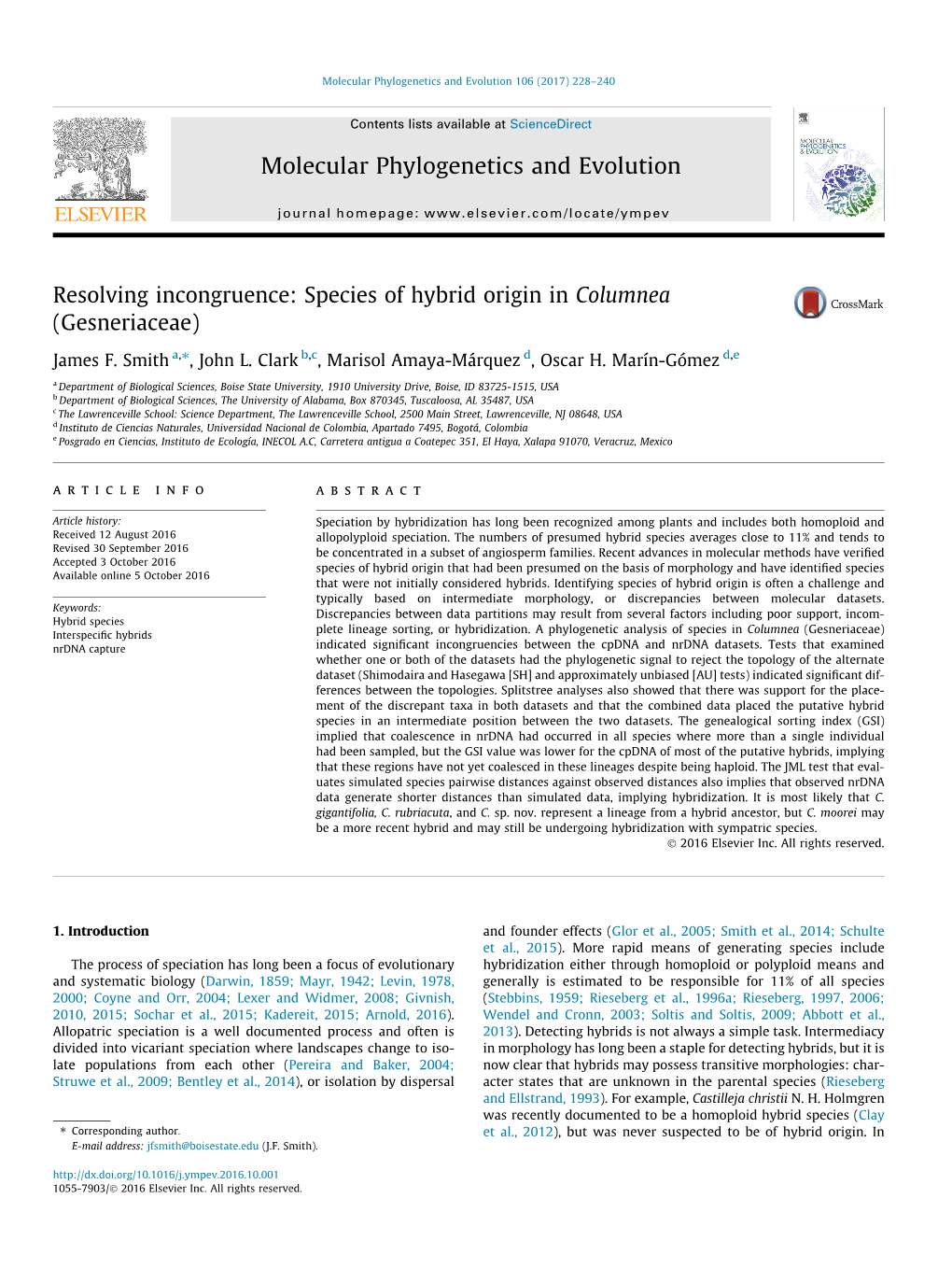 Species of Hybrid Origin in Columnea (Gesneriaceae) ⇑ James F