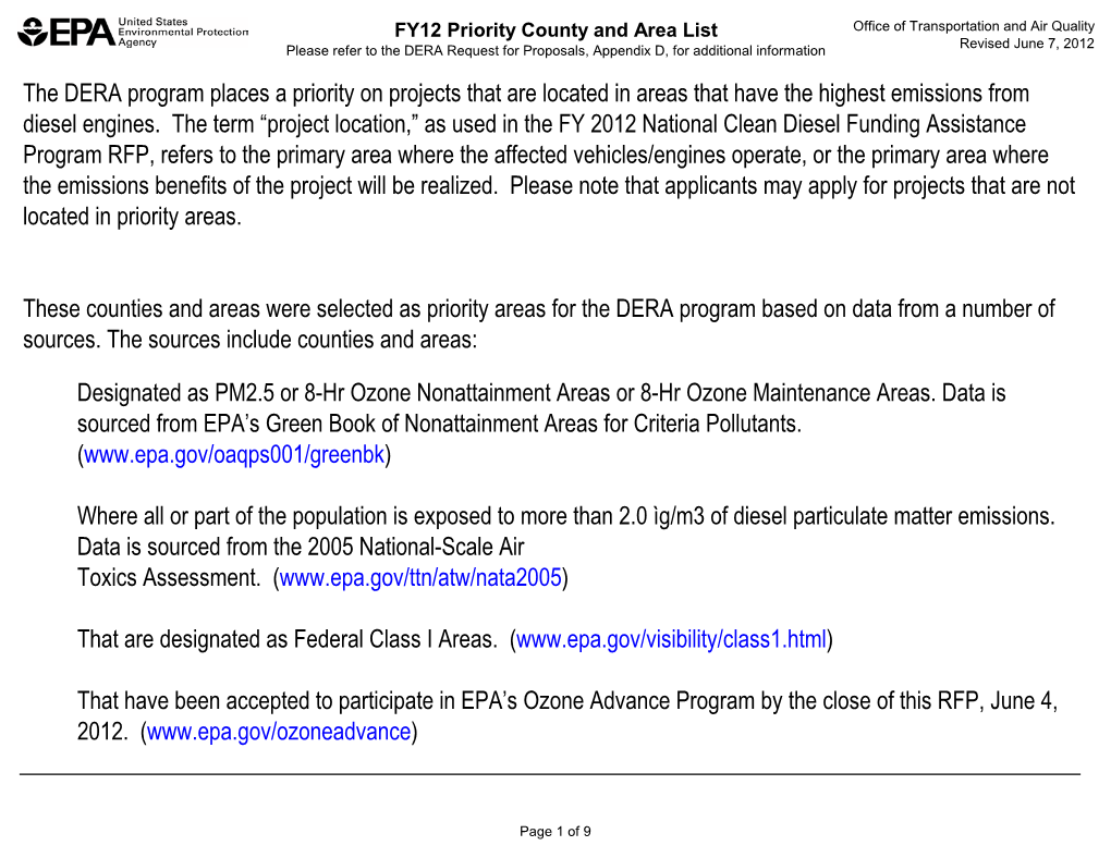 FY12 Priority County and Area List (June 7, 2012)