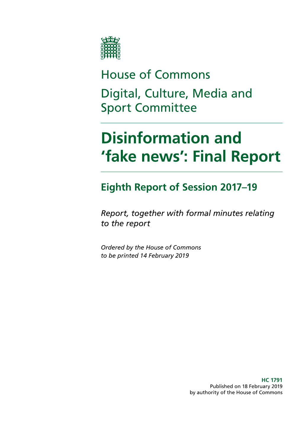 Disinformation and 'Fake News': Final Report