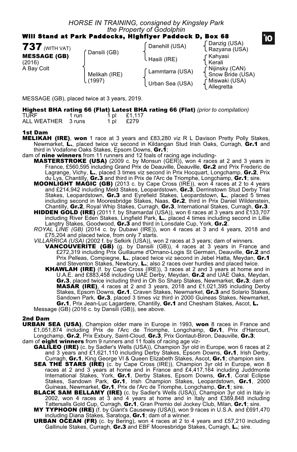 HORSE in TRAINING, Consigned by Kingsley Park the Property of Godolphin