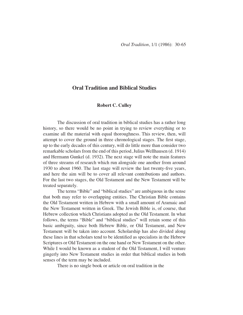 Oral Tradition and Biblical Studies